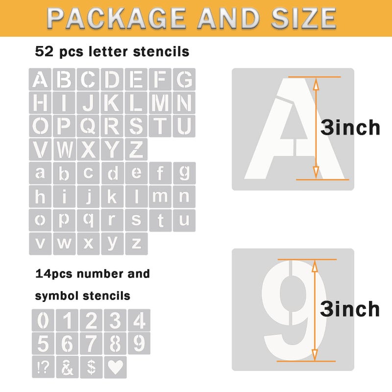 YEAJON 3 Inch Letter Stencils Symbol Numbers Craft Stencils  66 Pcs Reusable Plastic Alphabet Templates for Painting on Wood  Wall  Fabric  Rock  Glass  Chalkboard  Signage  DIY Art Projects - Image 3